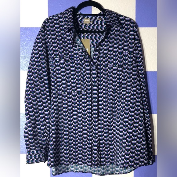 NWT Boss Oversized Button Down Top in Black Purple and Blue - Size 14 - Picture 4 of 9